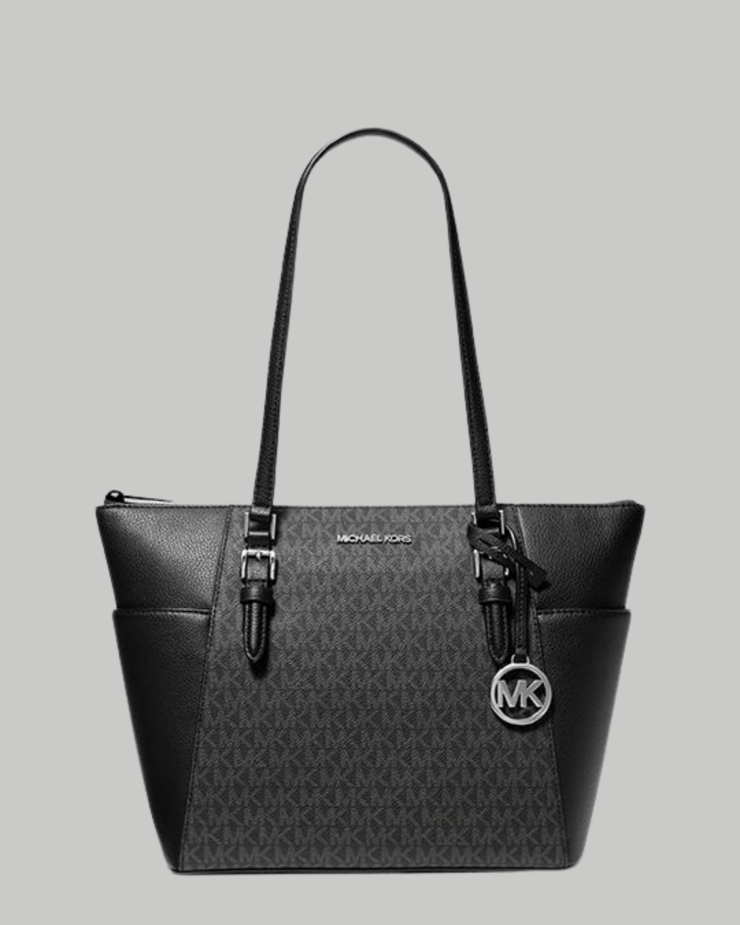 Charlotte Large Logo and Leather Top-Zip Tote Bag - BLACK
