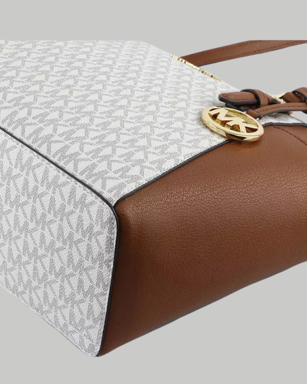 Charlotte Large Logo and Leather Top-Zip Tote Bag-VANILLA