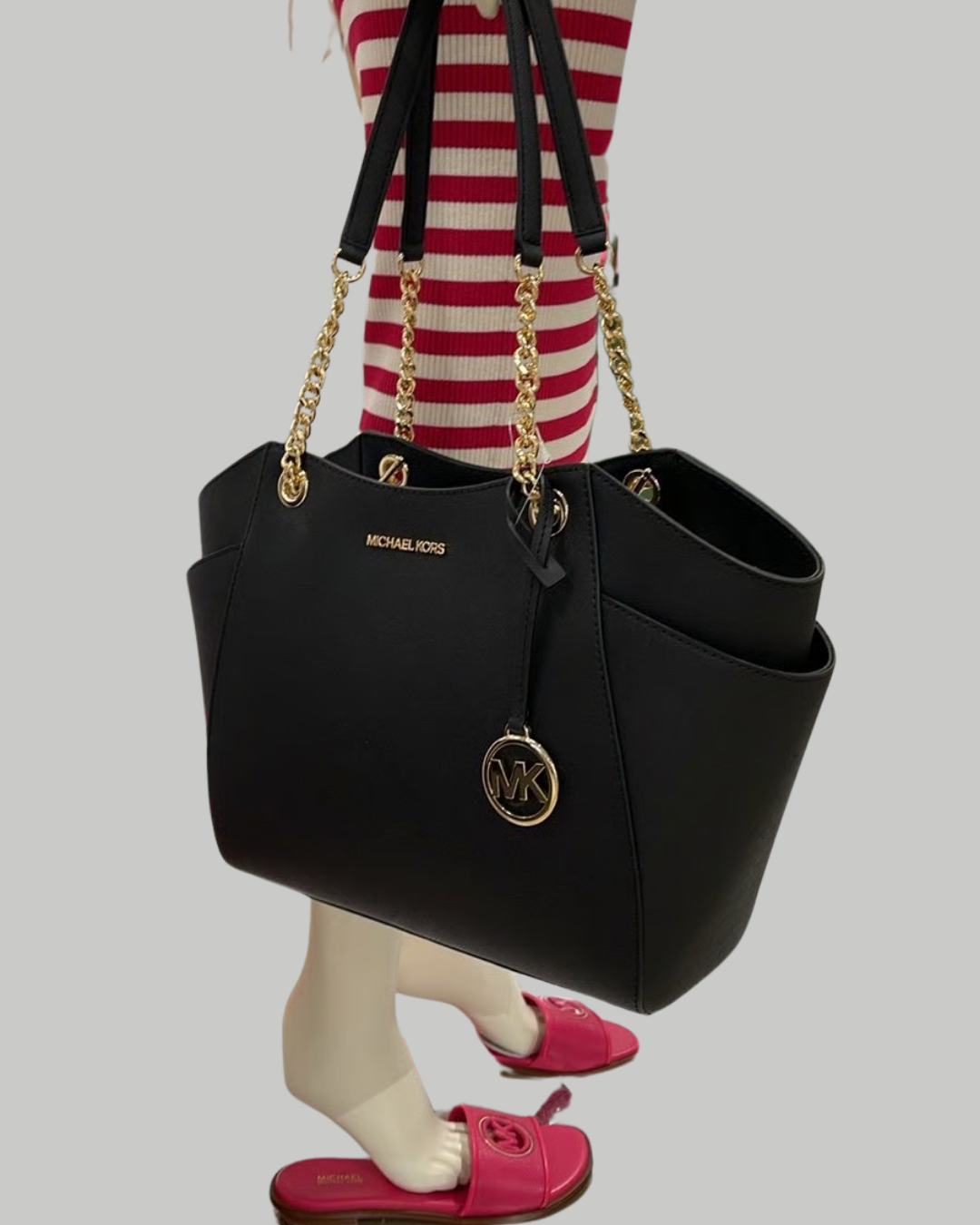 Jet Set Large Saffiano Leather Shoulder Bag-BLACK
