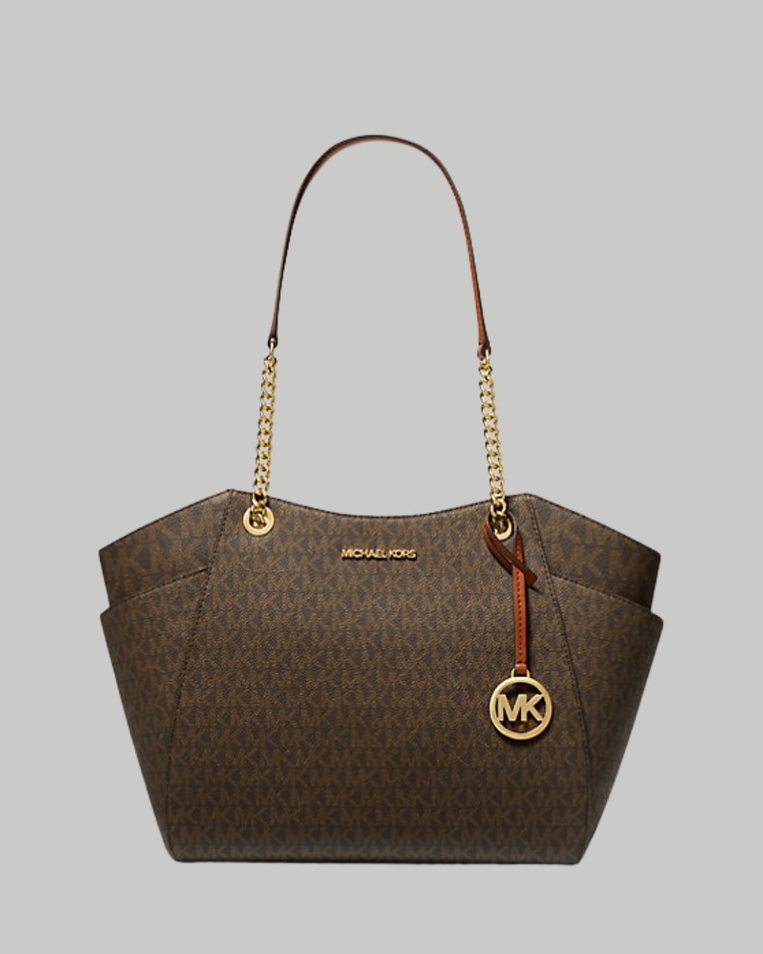 Jet Set Large Signature Logo Shoulder Bag-BROWN