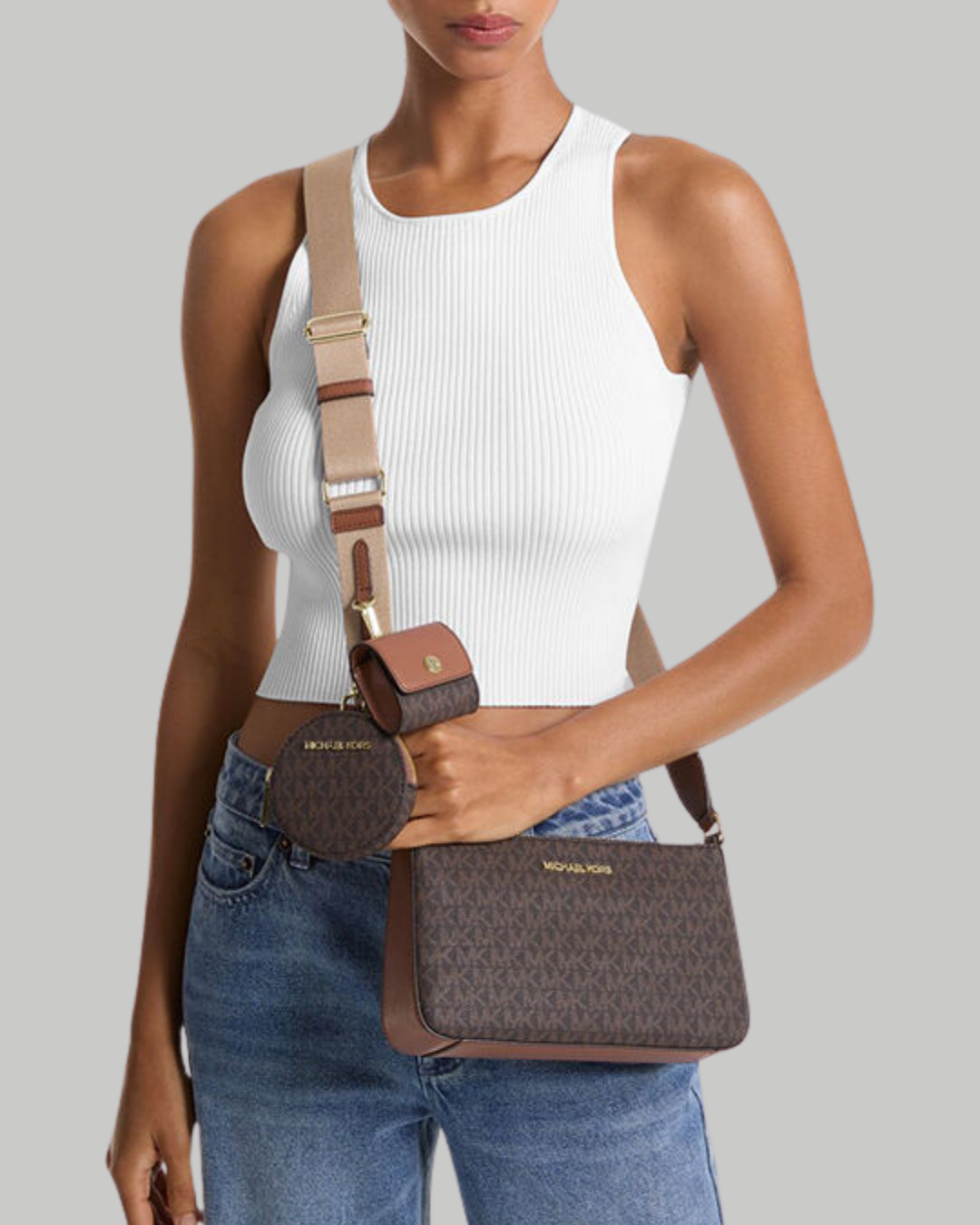 Jet Set Logo Crossbody Bag with Case for Apple Airpods Pro-BROWN