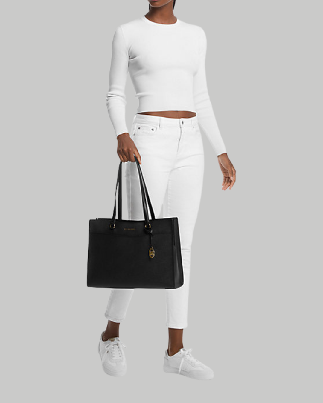 Jet Set Travel Large Saffiano Leather Pocket Tote Bag-BLACK