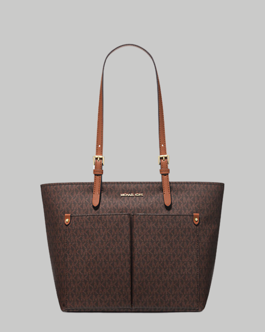 Jet Set Medium Logo Pocket Tote Bag-BROWN