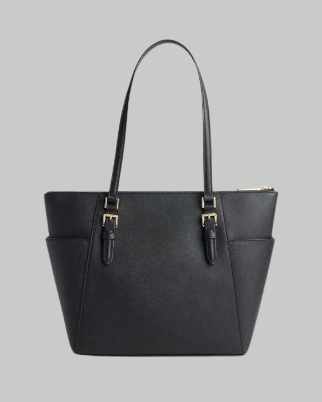 Charlotte Large Saffiano Leather Top-Zip Tote Bag-BLACK