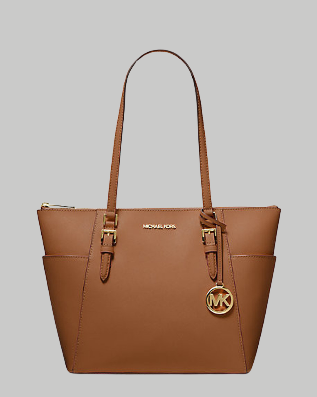 Charlotte Large Saffiano Leather Top-Zip Tote Bag-LUGGAGE