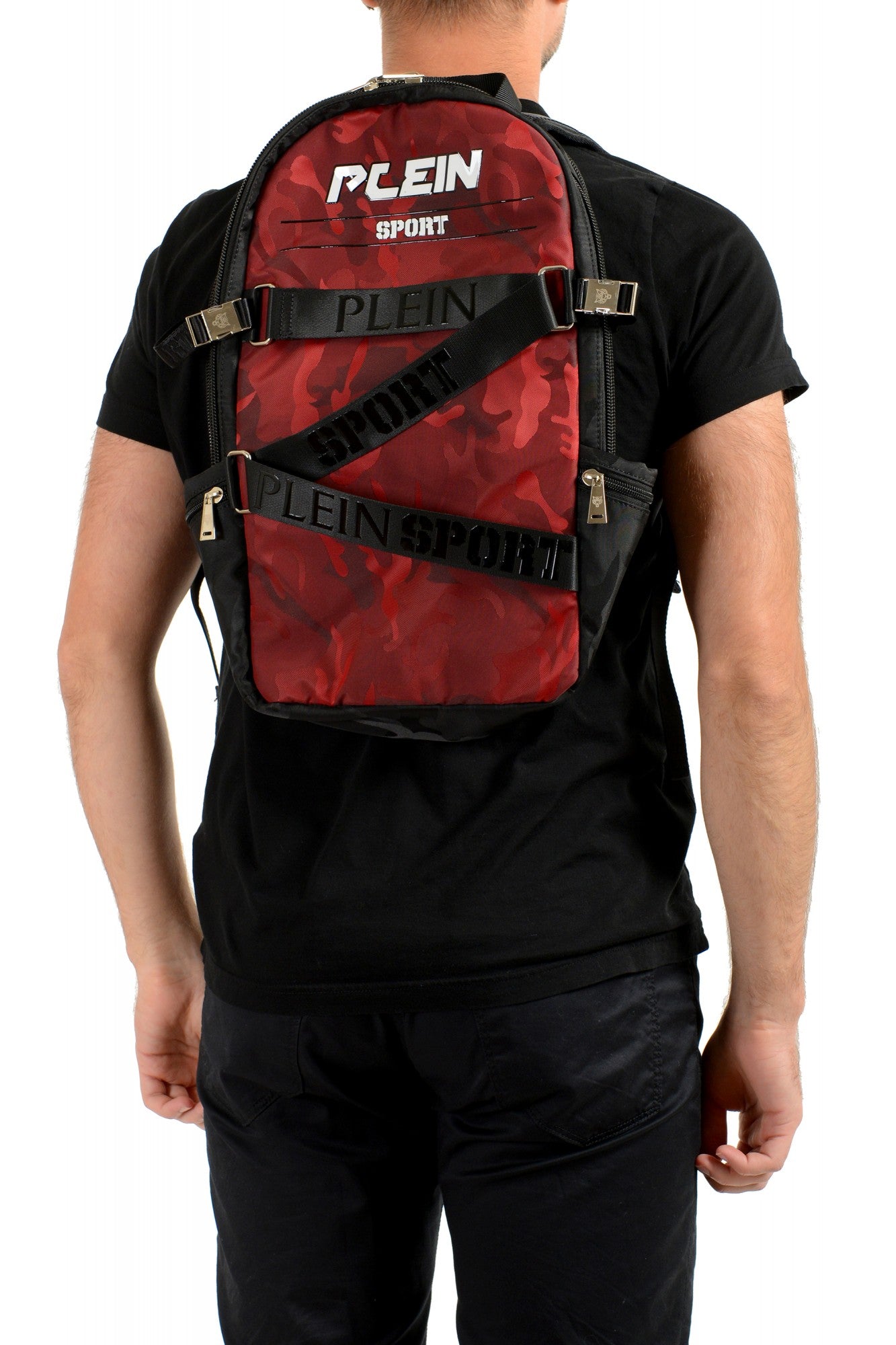 Plein Sport Unisex Military Print Red " ZAINO RUNNER" Backpack